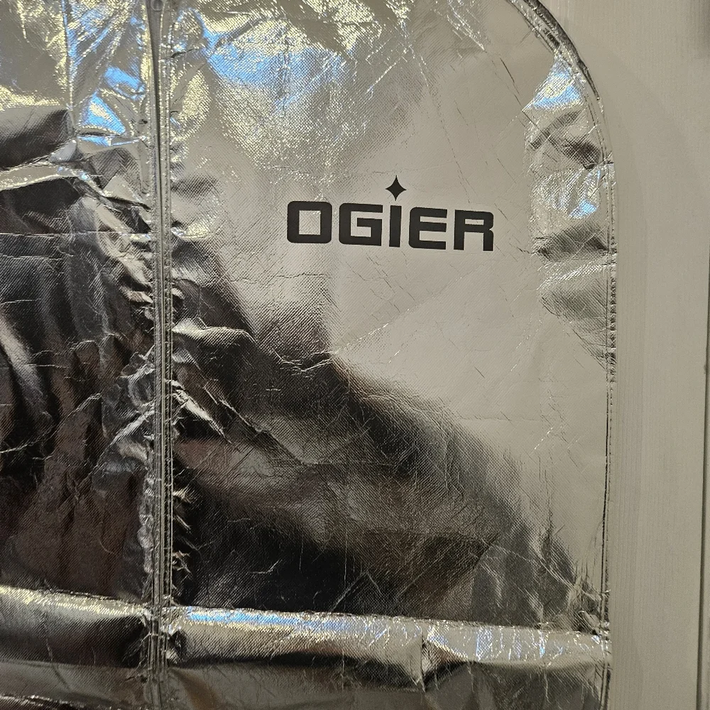 2 Ogier garment bags/suit carrier silver and white